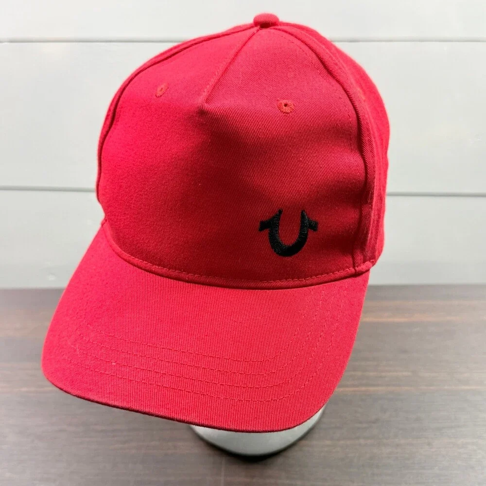 True Religion Hat Baseball Cap Men OSFM Red Horseshoe Snapback Cotton